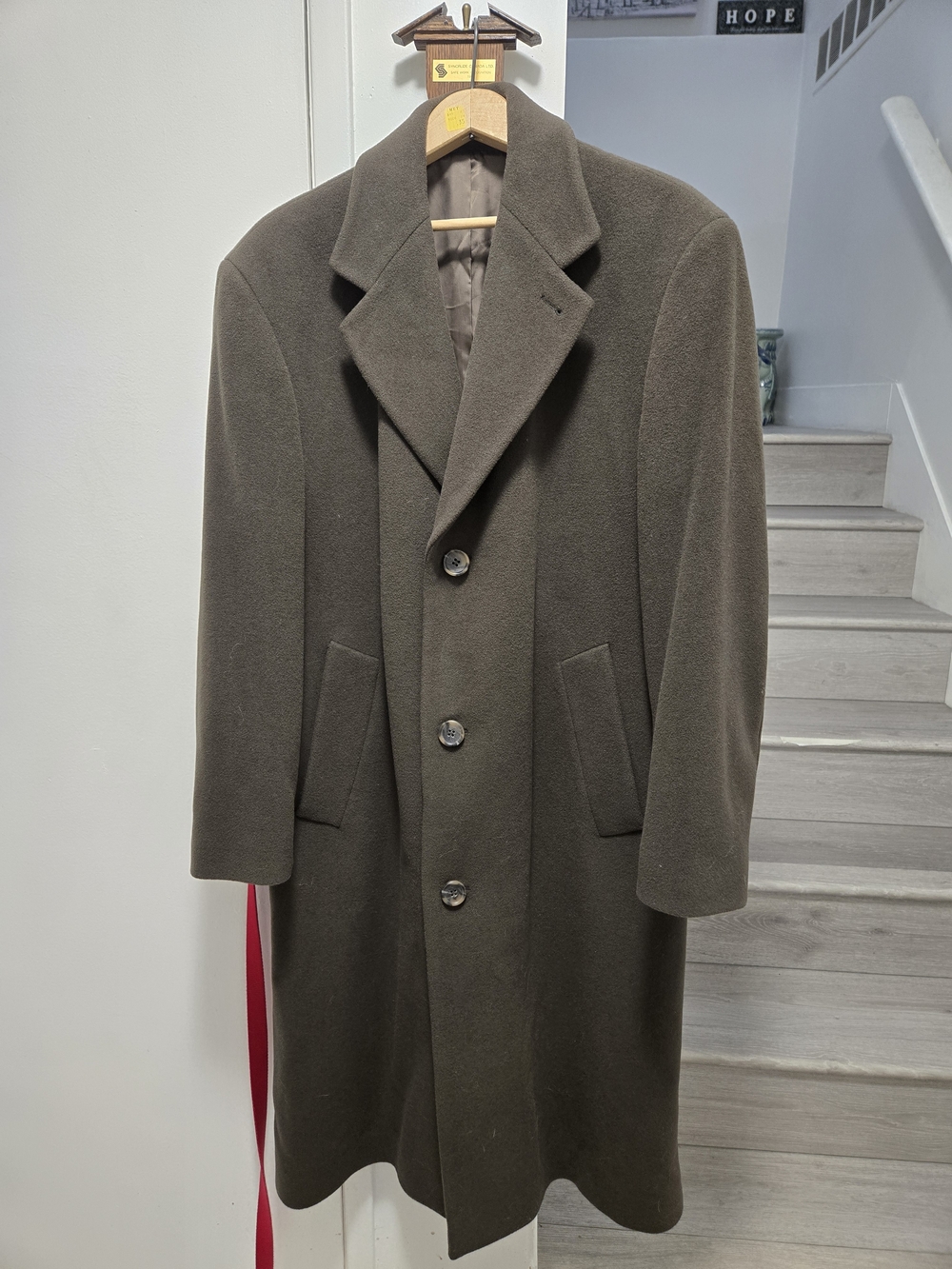 Vintage Hugo Boss Olive Green Wool Long Coat L-XL